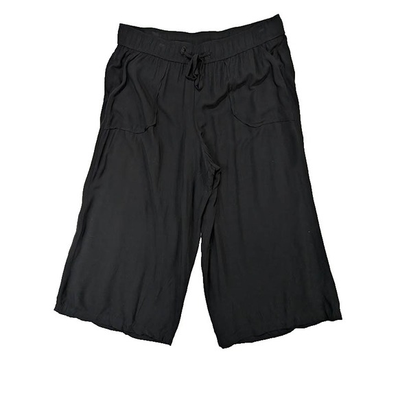 a.n.a Pants - A.N.A Wide Leg Crop Pants Womens L Black Lagenlook Loungewear Travel Gaucho